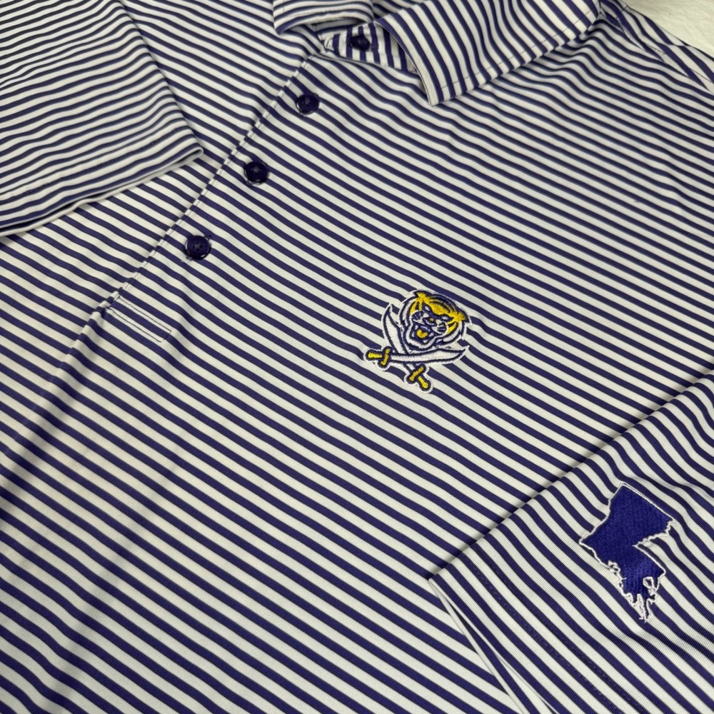 Horn Legend Polo Mens 3XL Purple Stripe Tiger Pirate Louisiana Performance Golf